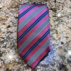 XMI PLATINUM Repp Necktie Purple Blue stripes Silk 3.25”x 60” EUC Italy Handmade